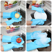 Load image into Gallery viewer, Magic Silicone Gloves with Cleaning Scrubber (Blue)