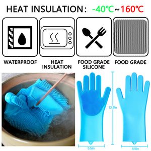 Magic Silicone Gloves with Cleaning Scrubber (Blue)