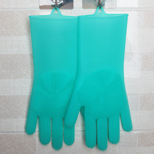 Magic Silicone Gloves with Cleaning Scrubber (Green)