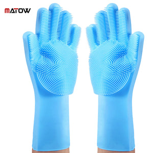 Magic Silicone Gloves with Cleaning Scrubber (Blue)