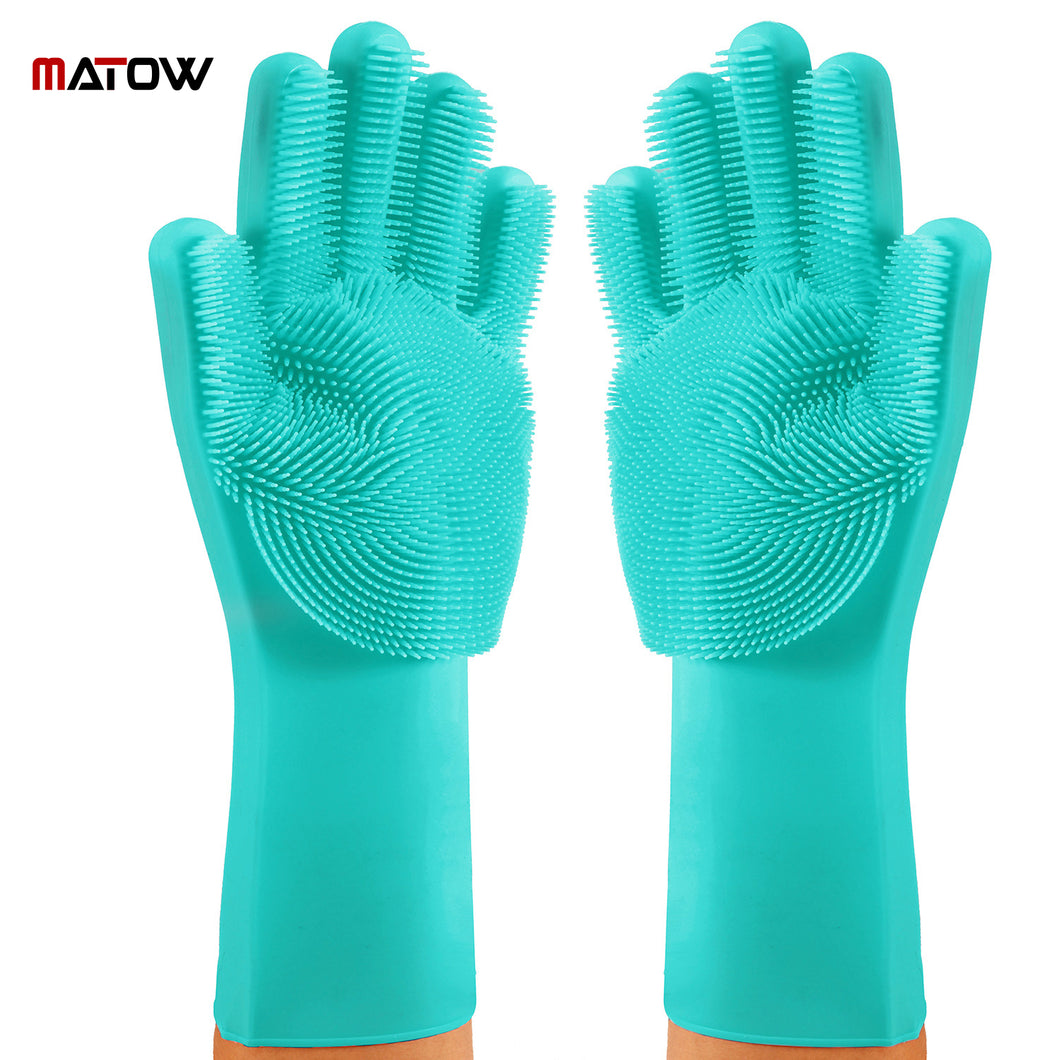 Magic Silicone Gloves with Cleaning Scrubber (Green)