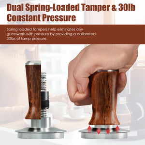 MATOW 58.5mm Espresso Hand Tamper, Dual Calibrated Spring Loaded Coffee with Stainless Steel Ripple Base, Pro-barista 30lbs Espresso Tamper with Red Rosewood Handle Fits 58mm Portafilter