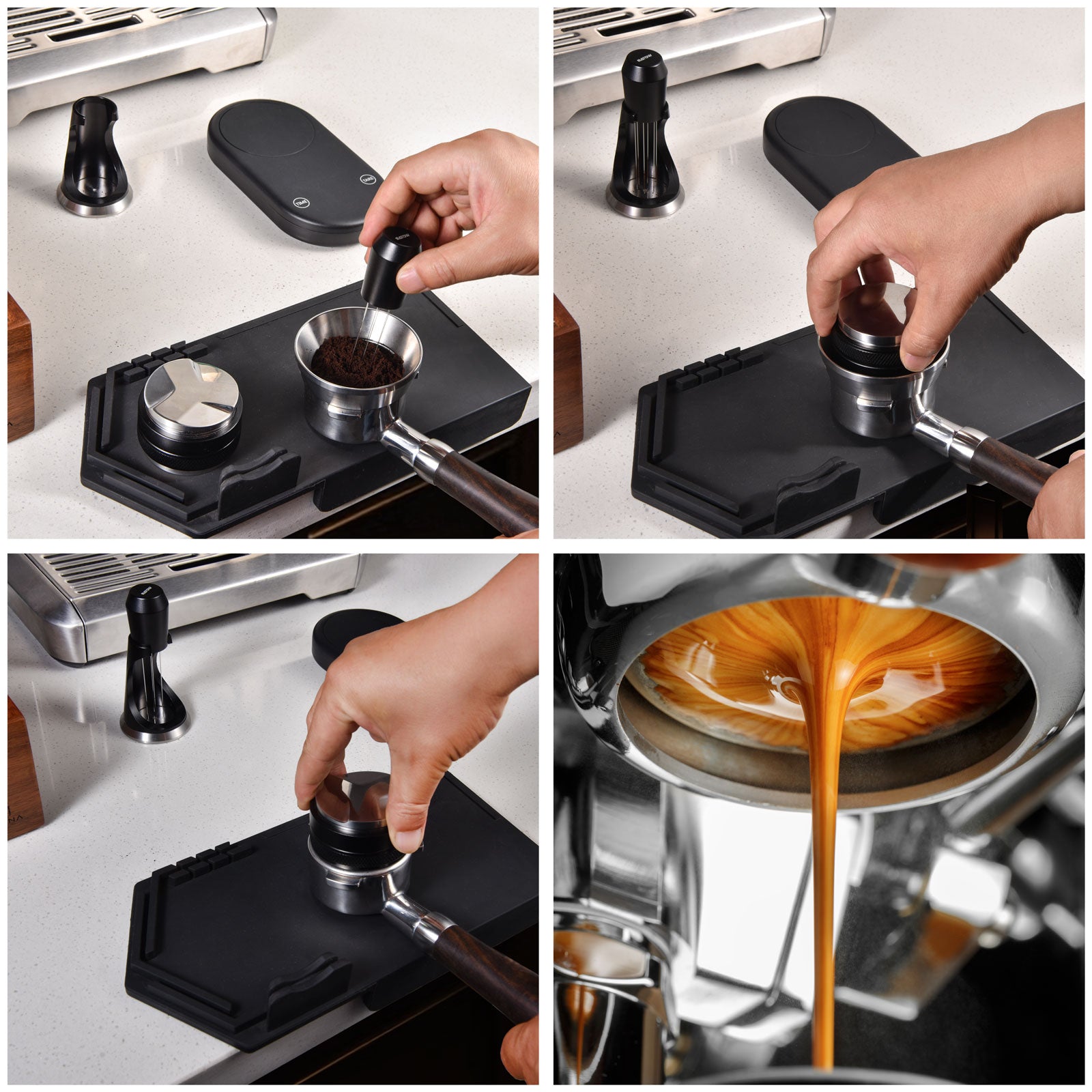 2Pc Espresso Distribution Tool,Espresso Stirrer Tool with Natural Wood Hand  Z4T6